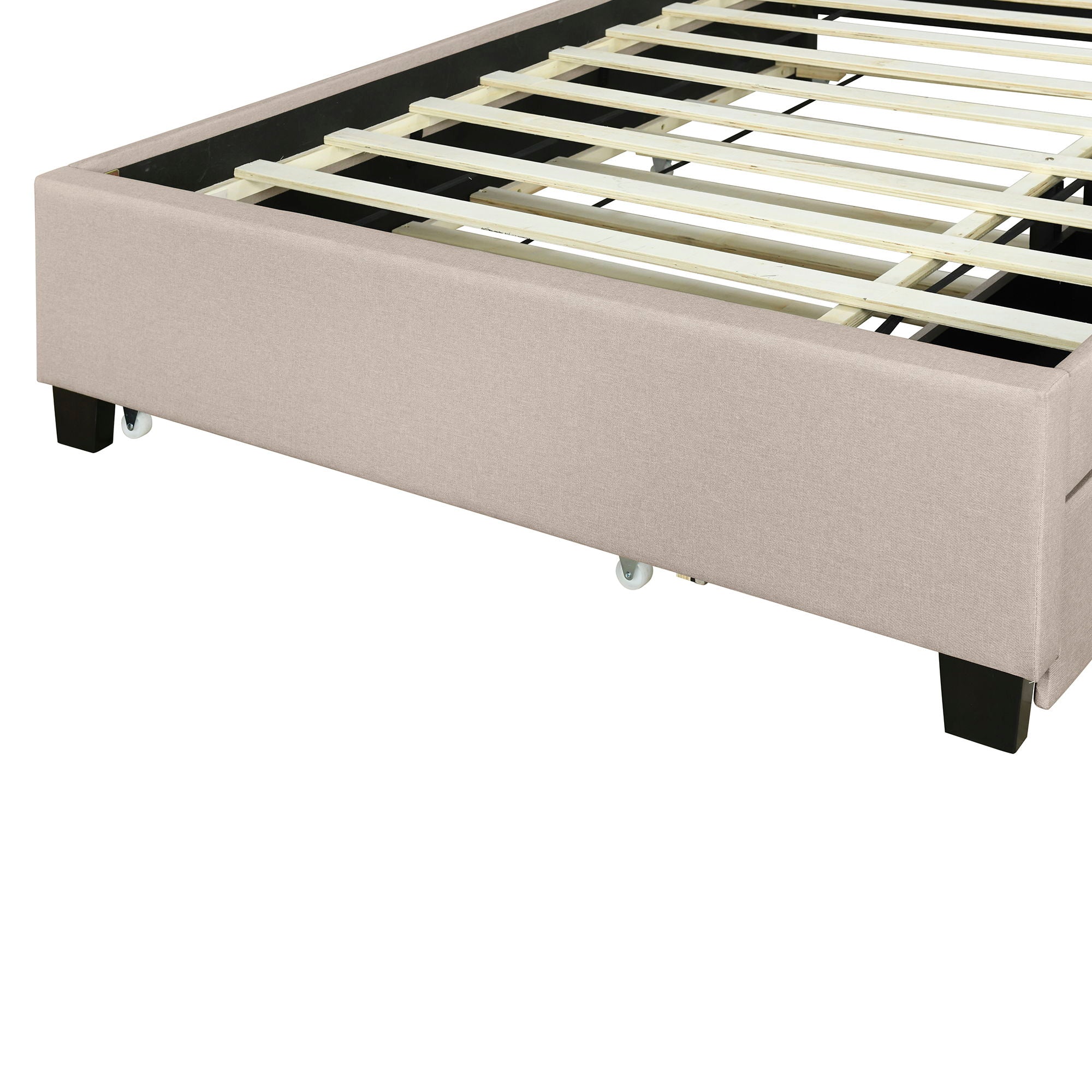 Upholstered Platform Bed With Storage Headboard, Trundle & 2 Drawers And A Set Of Sockets & USB Ports