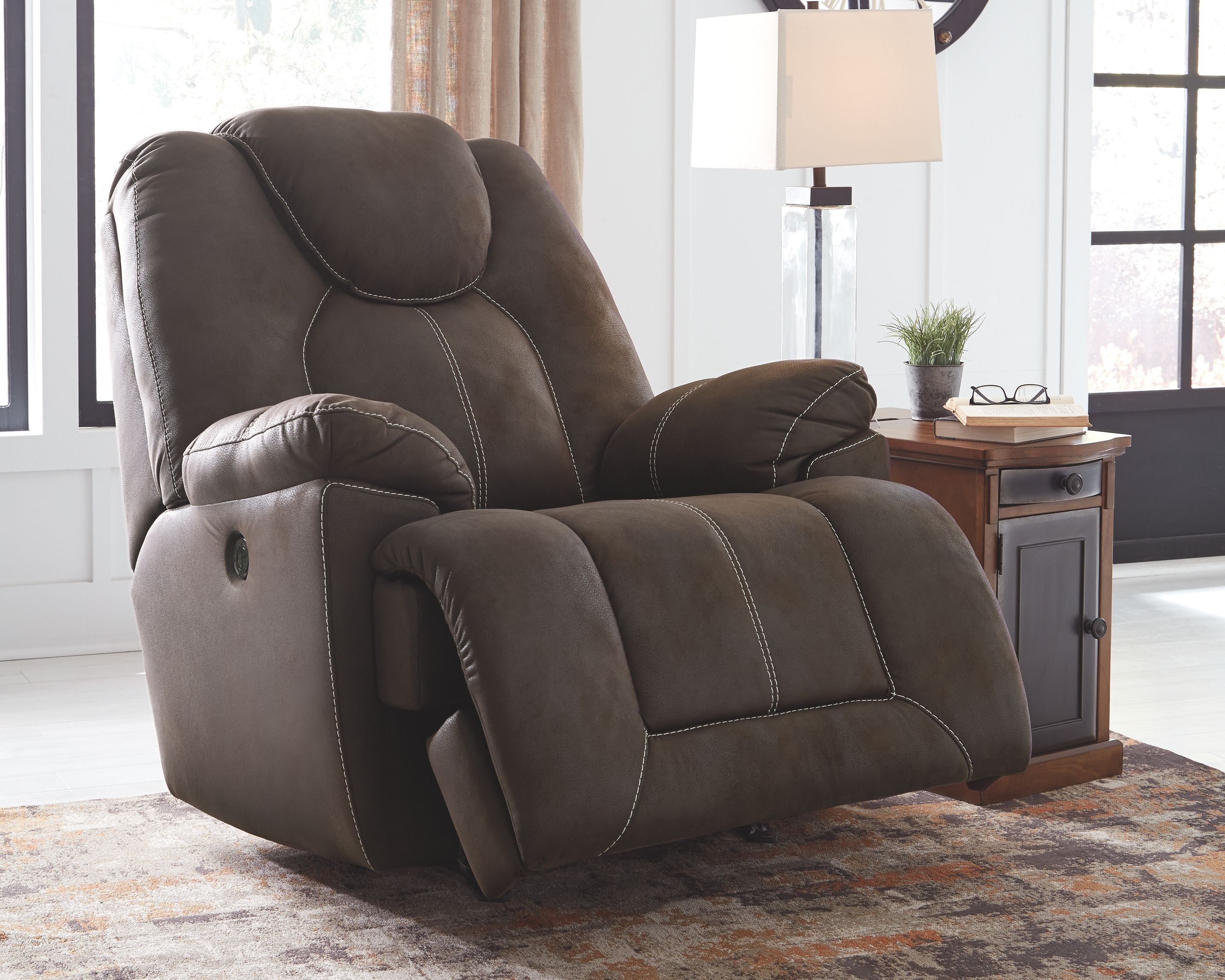 Ashley Furniture Warrior - Brown Dark - Power Rocker Recliner | Meri Furniture