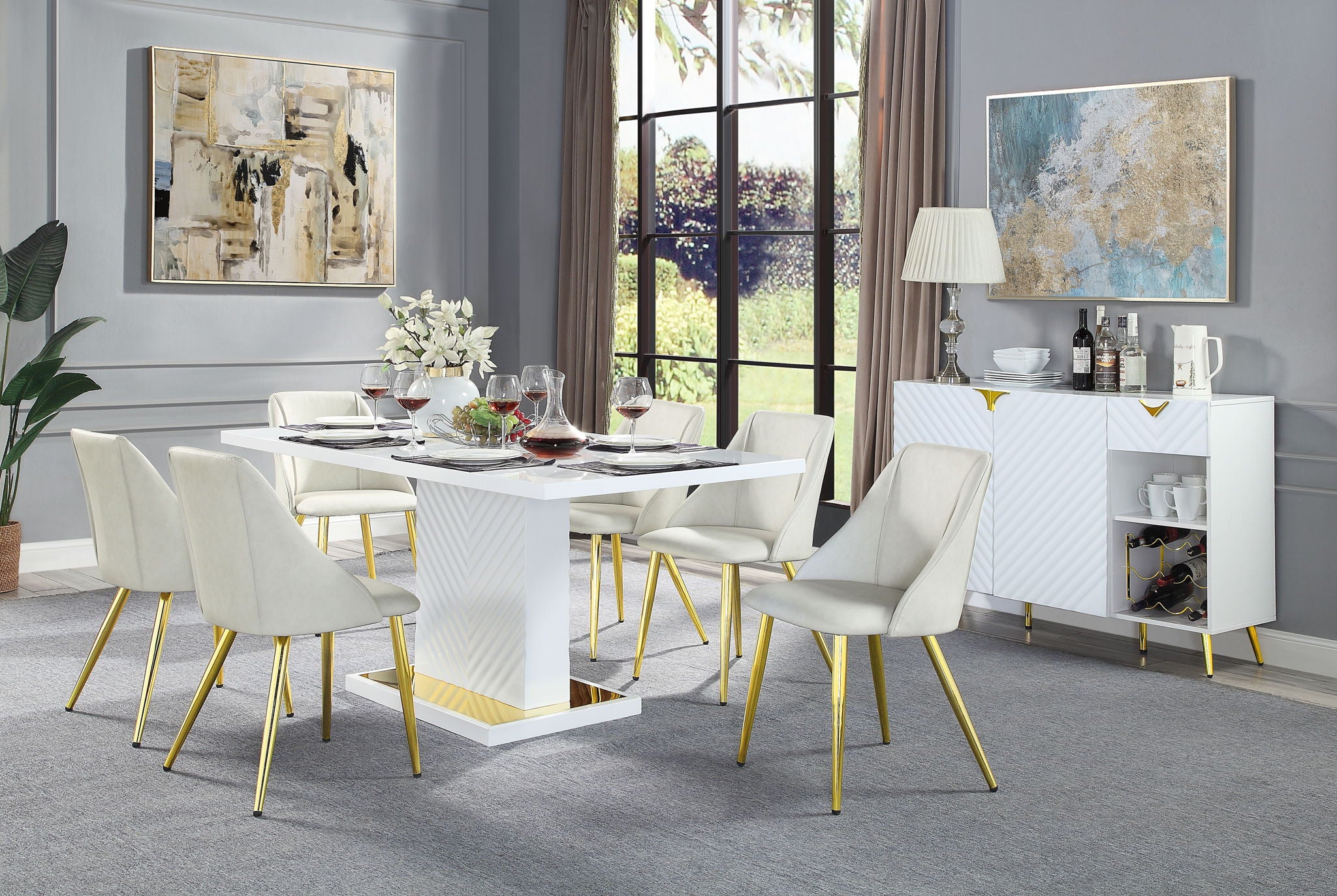 Gaines - High Gloss Dining Table With Pedestal Base