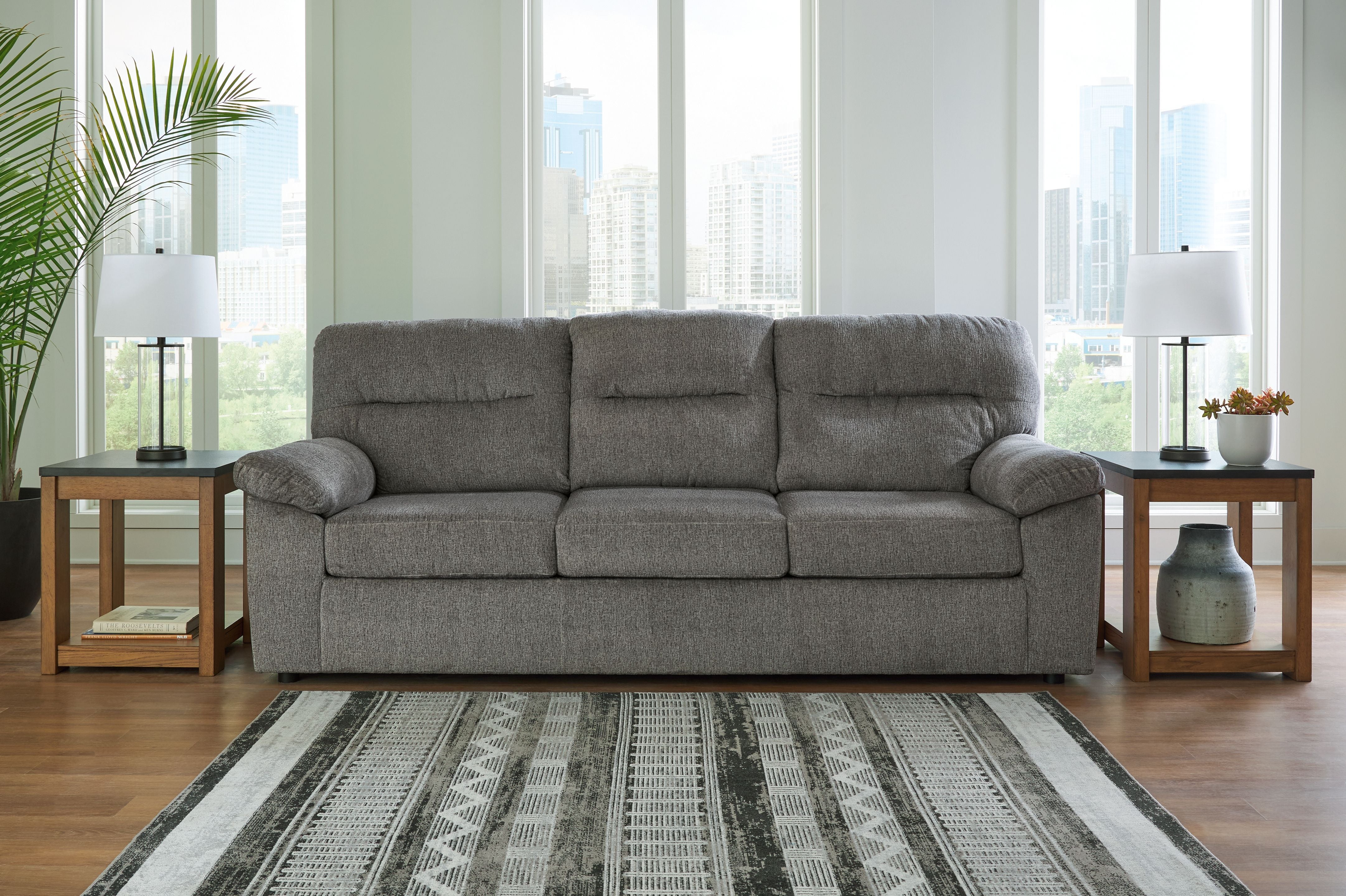 Signature Design by Ashley® Bindura - Mineral - Sofa With Drop Down Table | Meri Furniture