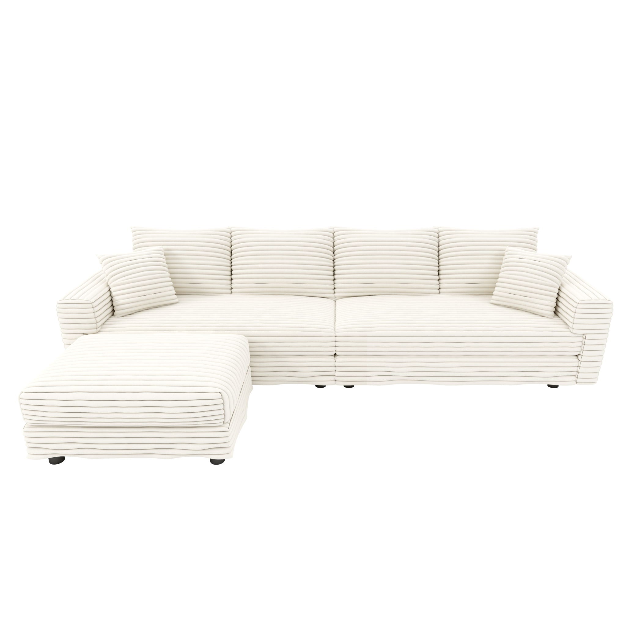 Plush Corduroy 4 Seat Sofa With Soft Pillows And Movable Ottoman