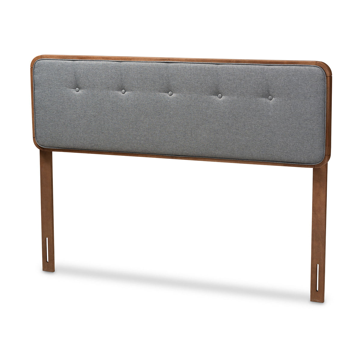 Palina Mid-Century Modern Dark Grey Fabric Upholstered Walnut Brown Finished Wood Queen Size Headboard