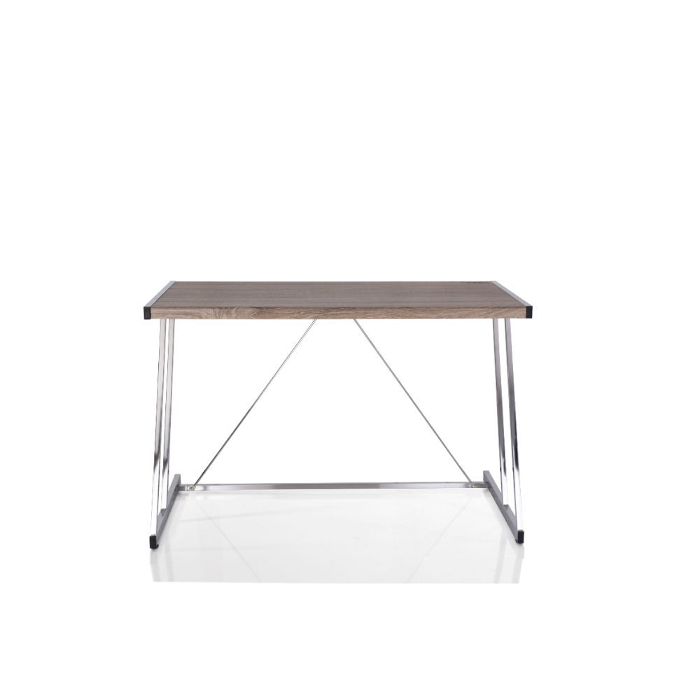 ACME Finis - Desk - Weathered Oak & Chrome | Meri Furniture