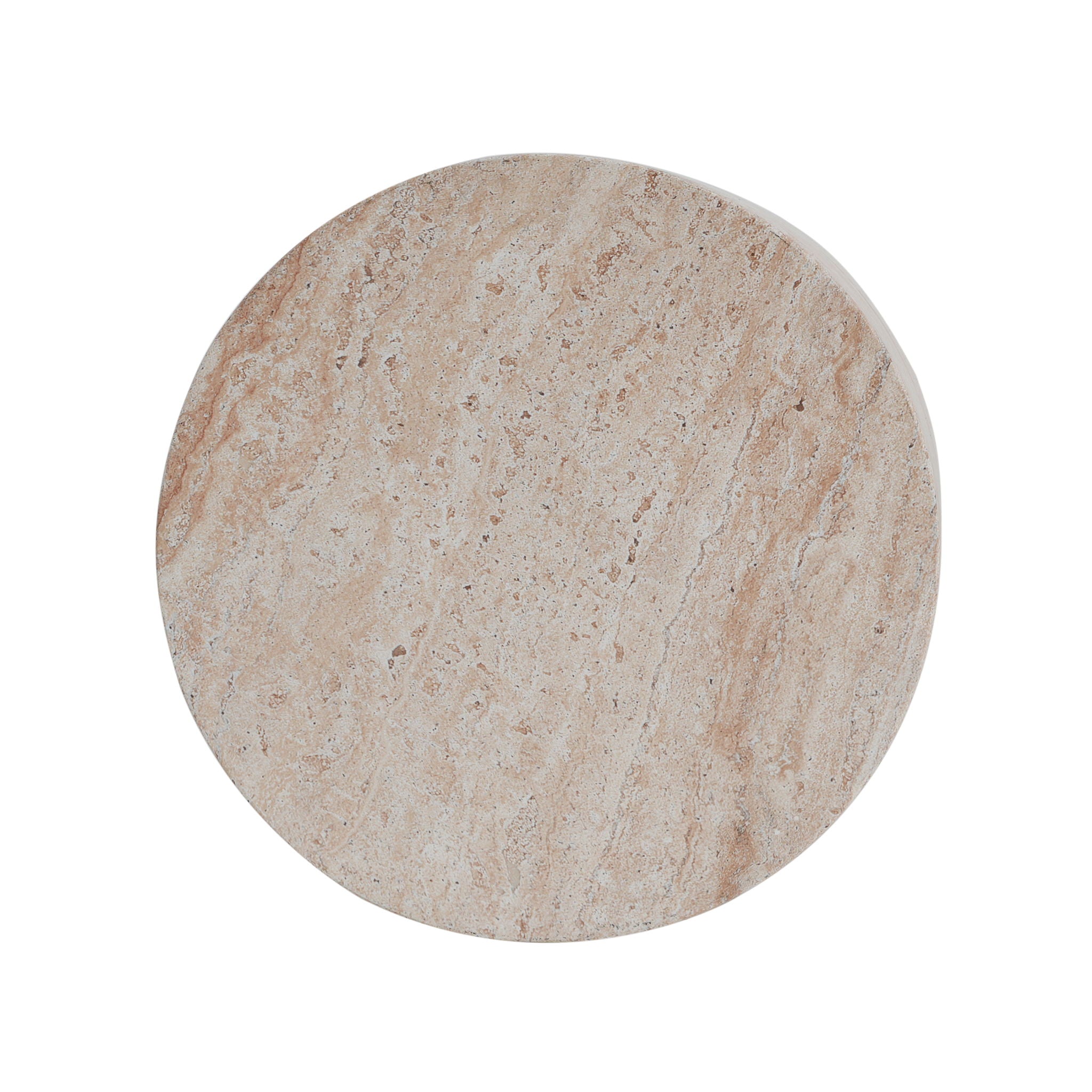 Modern Concrete Side Table With Travertine, Indoor / Outdoor Use - Beige