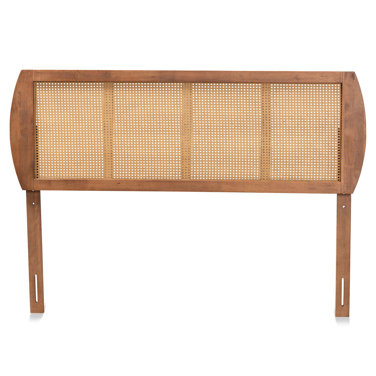 Harris Mid-Century Modern Ash Walnut Finished Wood and Synthetic Rattan Full Size Headboard