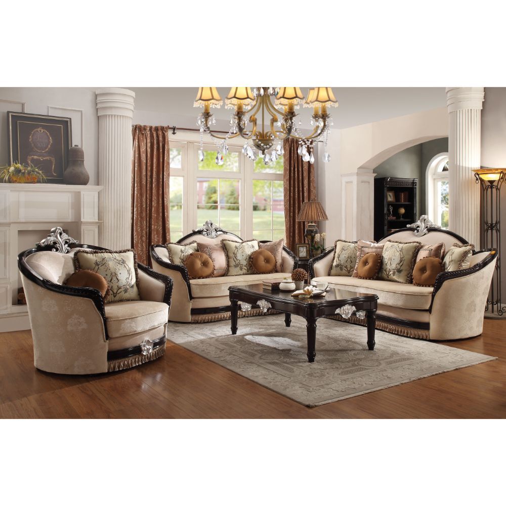 ACME Ernestine - Loveseat - Tan Fabric & Black | Meri Furniture