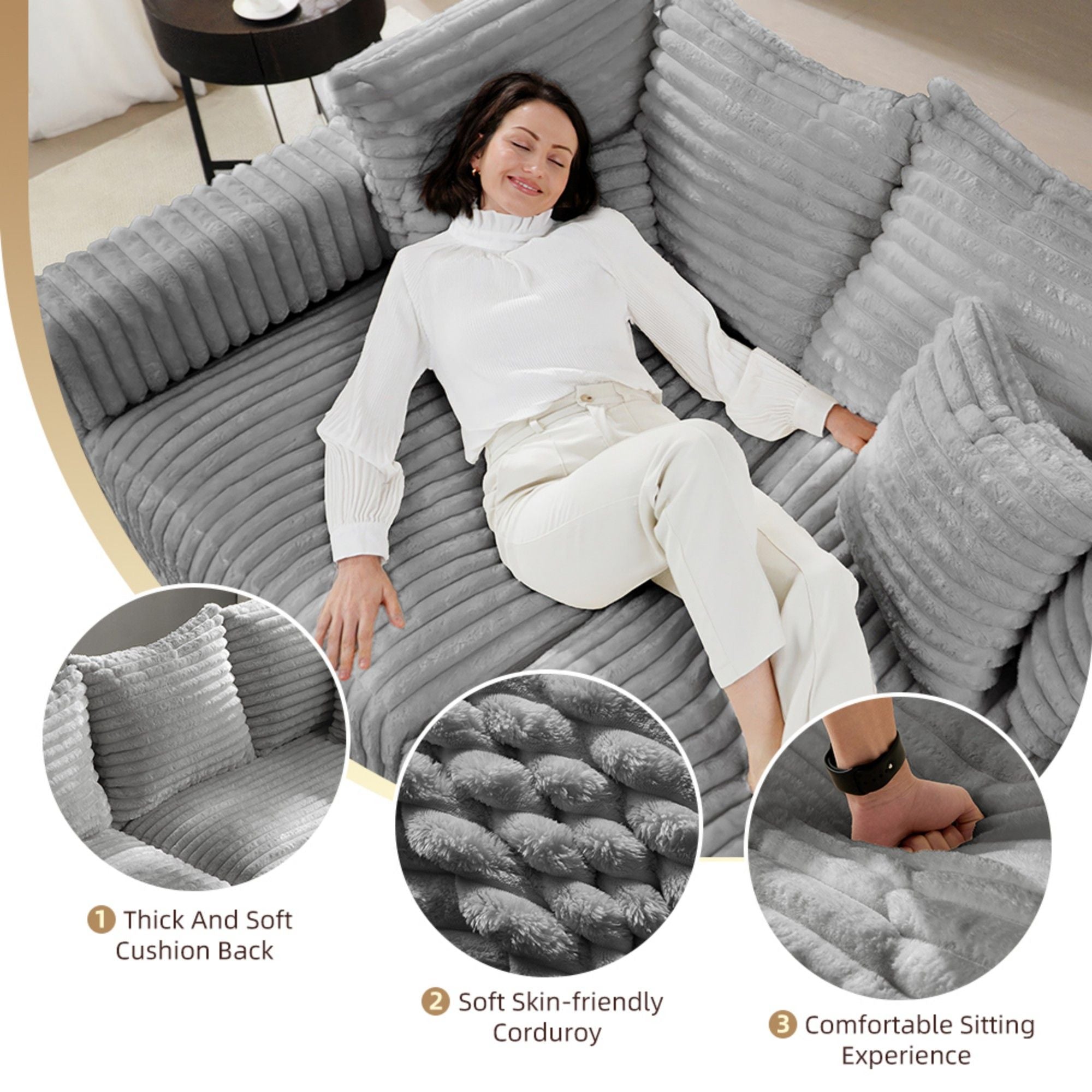 Modern Comfy Upholstered 4 Seat Sofa Cloud Couch,Deep Seat With Soft Pillows