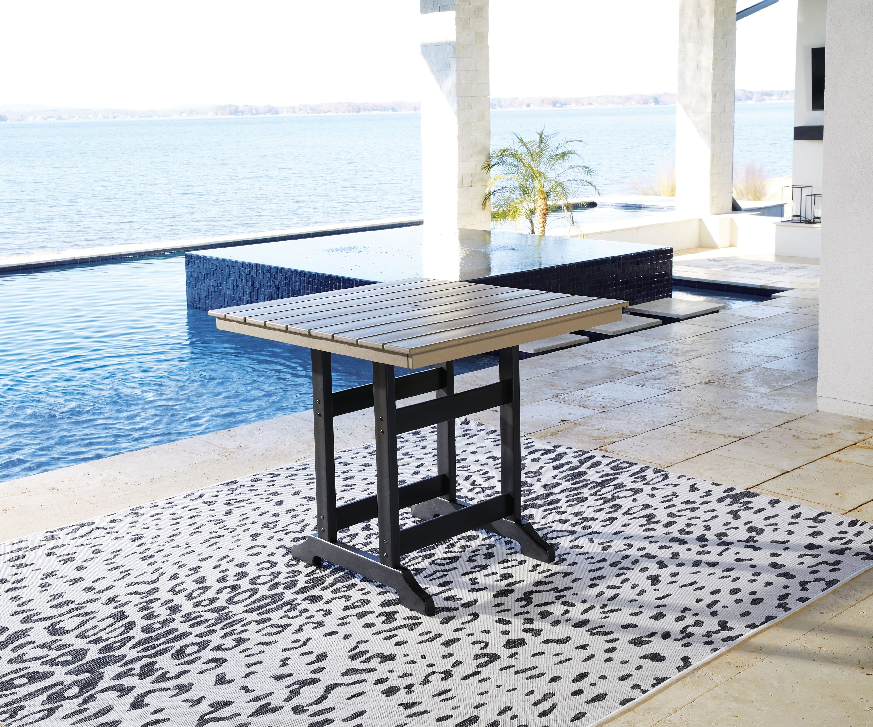 Signature Design by Ashley® Fairen Trail - Black / Driftwood - Square Counter Tbl W/Umb Opt | Meri Furniture