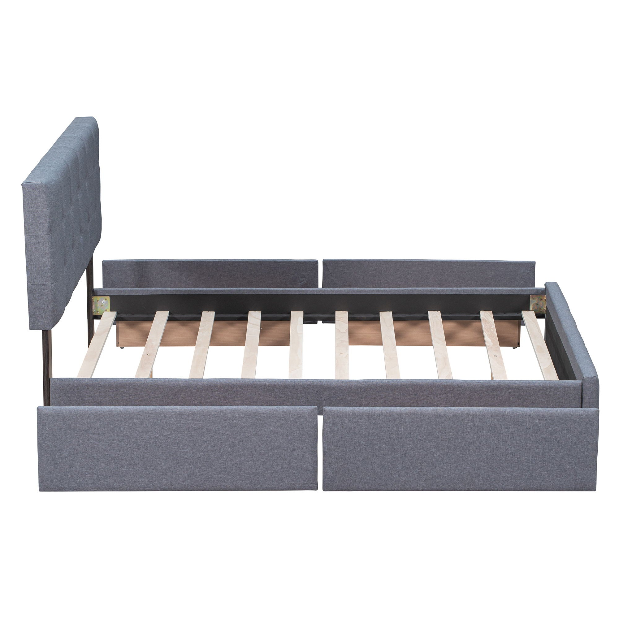 Upholstered Platform Bed With Classic Headboard And Drawers, No Box Spring Needed