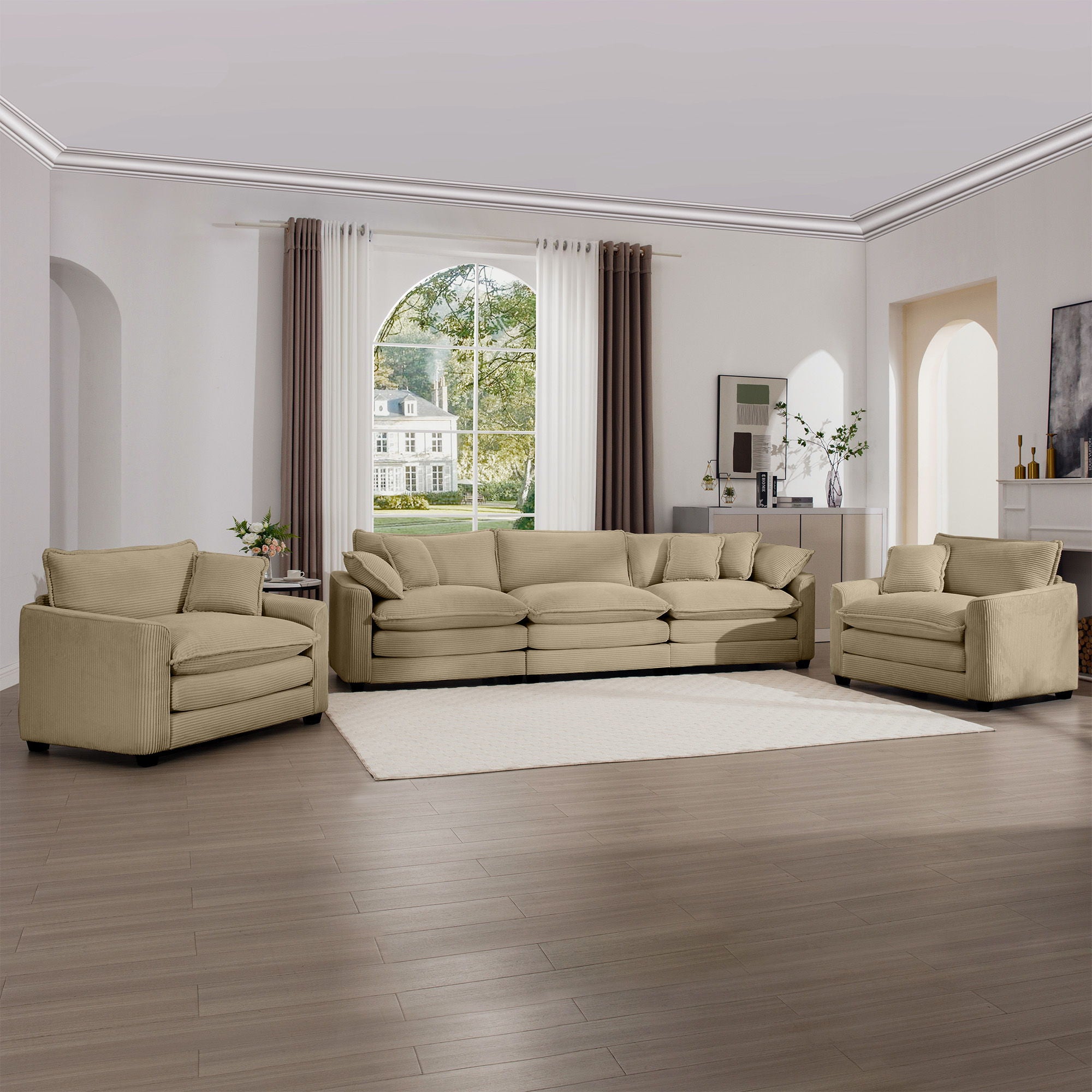 Elegant Corduroy Oversized Sectional Sofa Set With Deep Seats And Flexible Layout