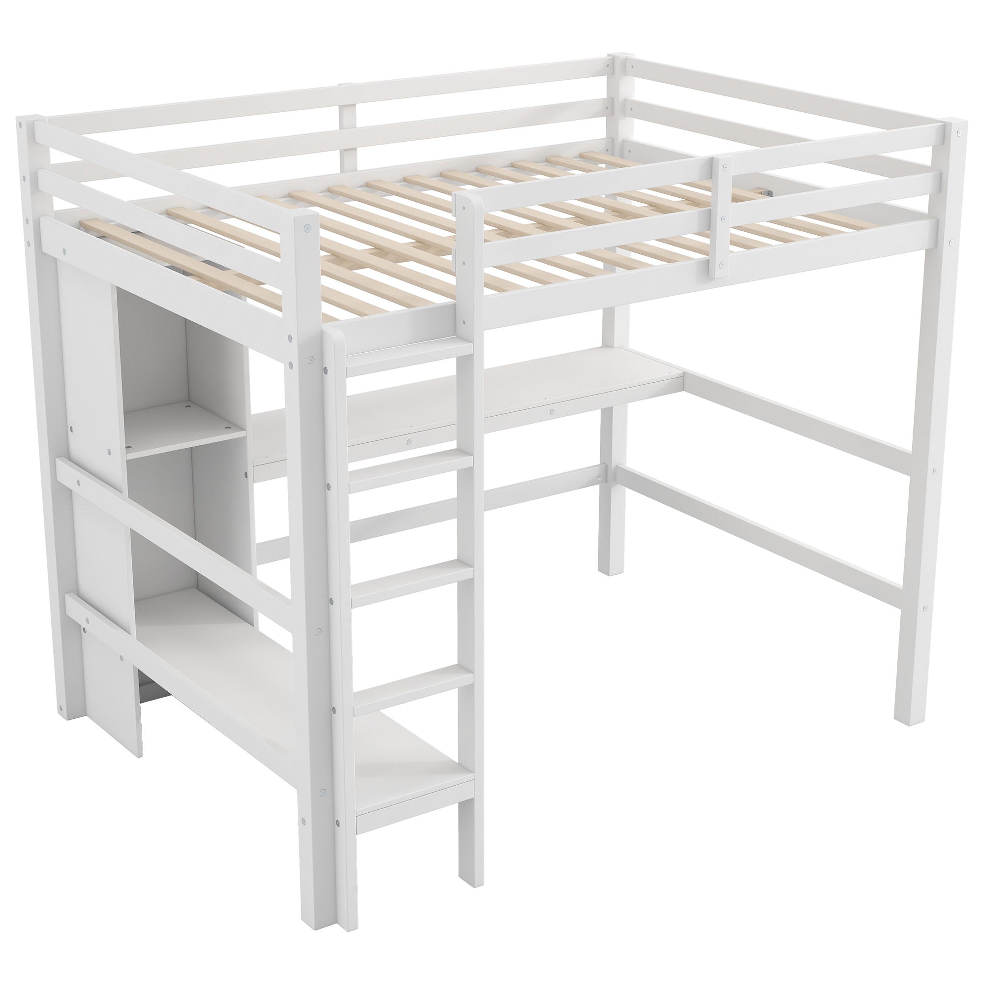 Loft Bed With Built In Desk And Multifunction Shelves
