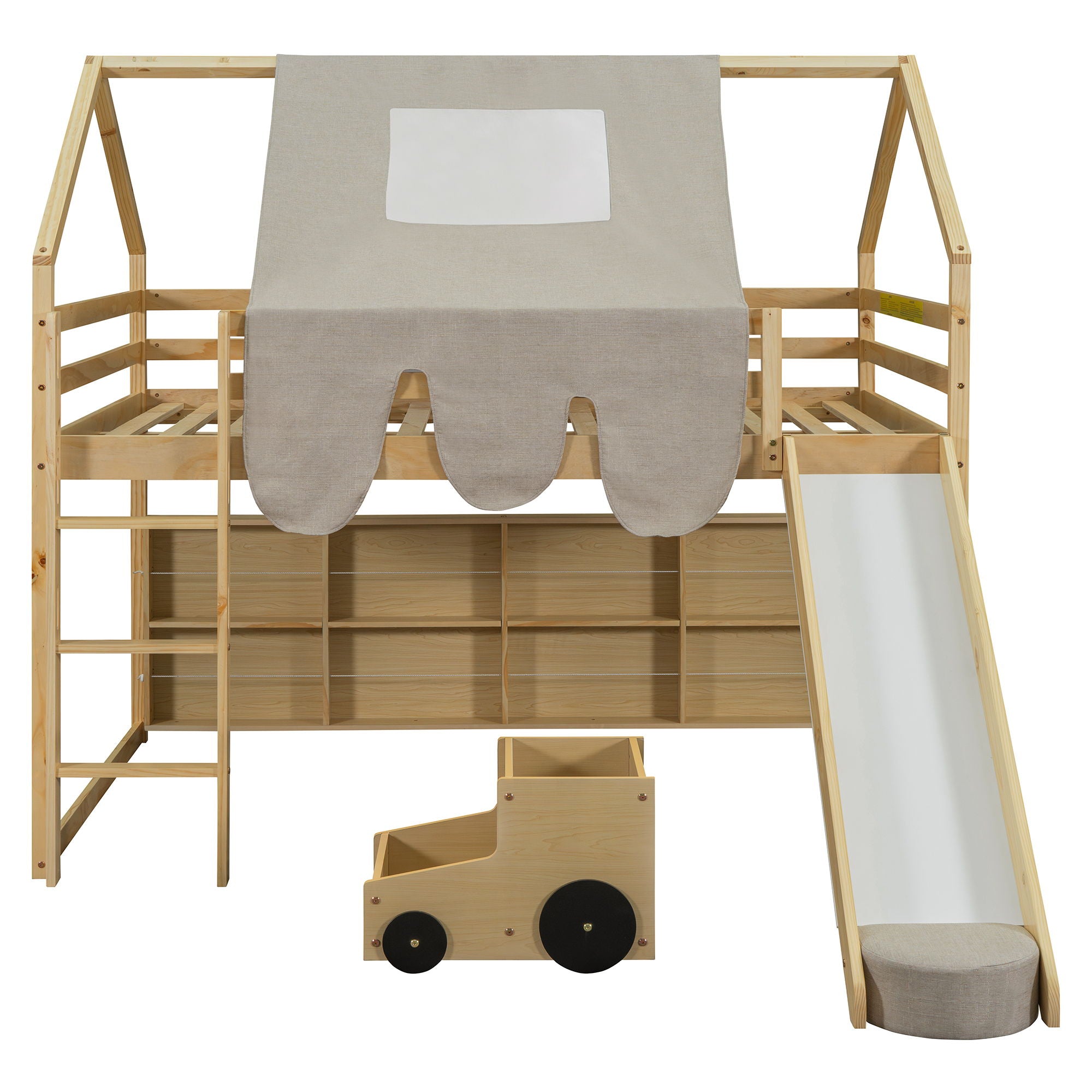 Loft Bed With House Shaped Frame And Tent