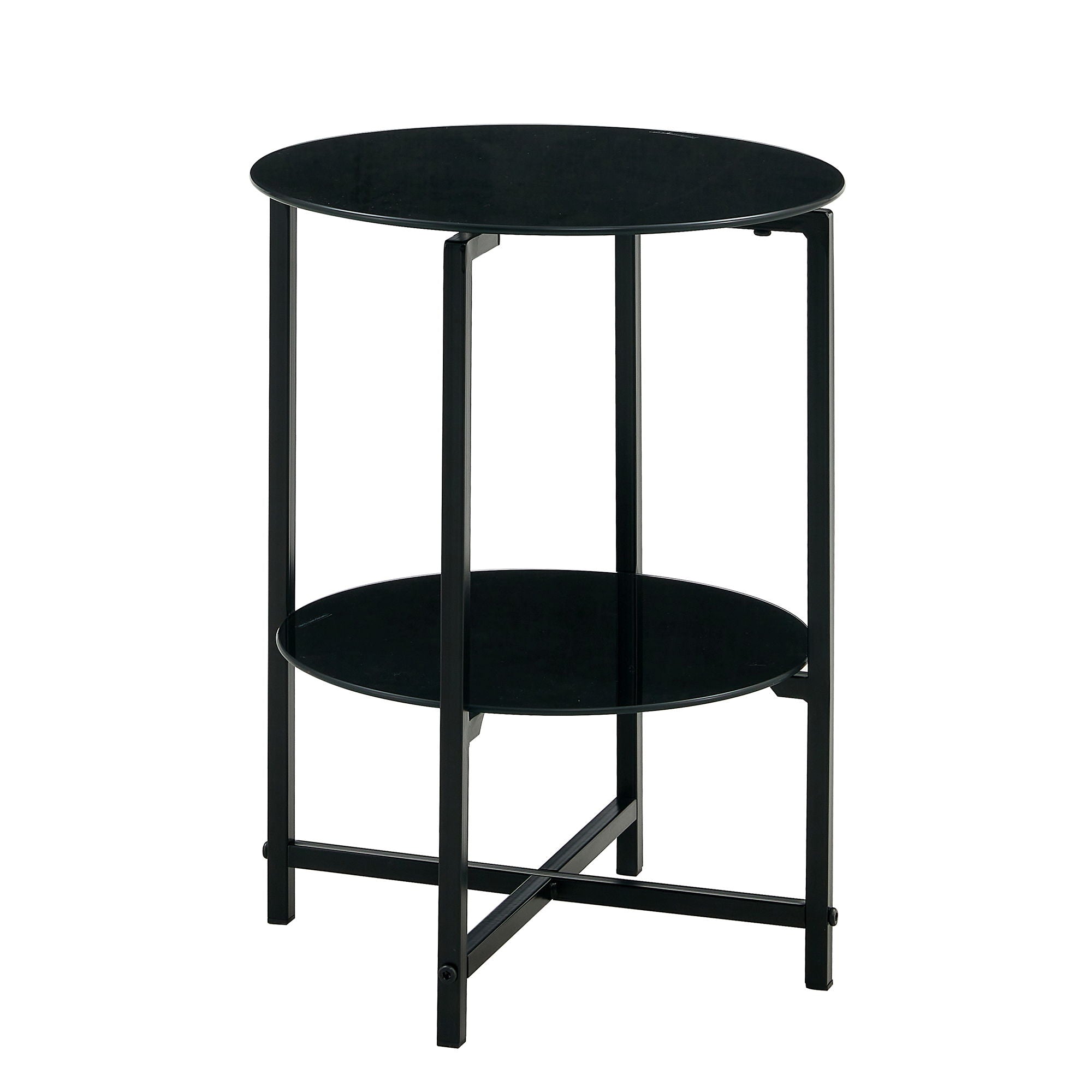 JWS Tempered Glass End Table (Set of 2), Round Coffee Table For Bedroom Living Room Office - Black