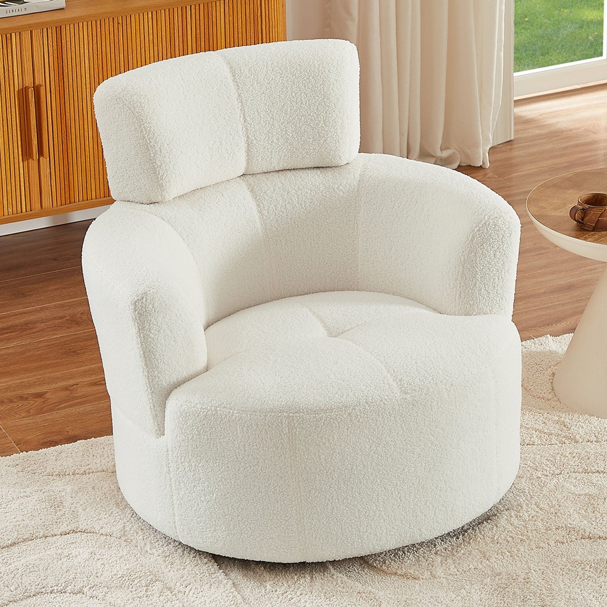 360° Swivel Chair Upholstered Accent Barrel Chair With Adjustable Headrest