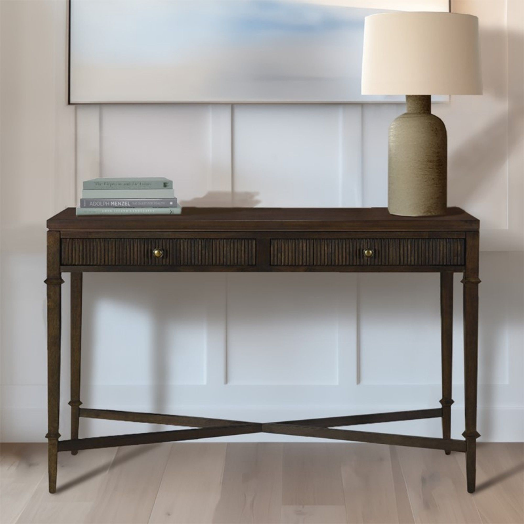 Fluted - 2 Drawer Storage Console Table - Brown