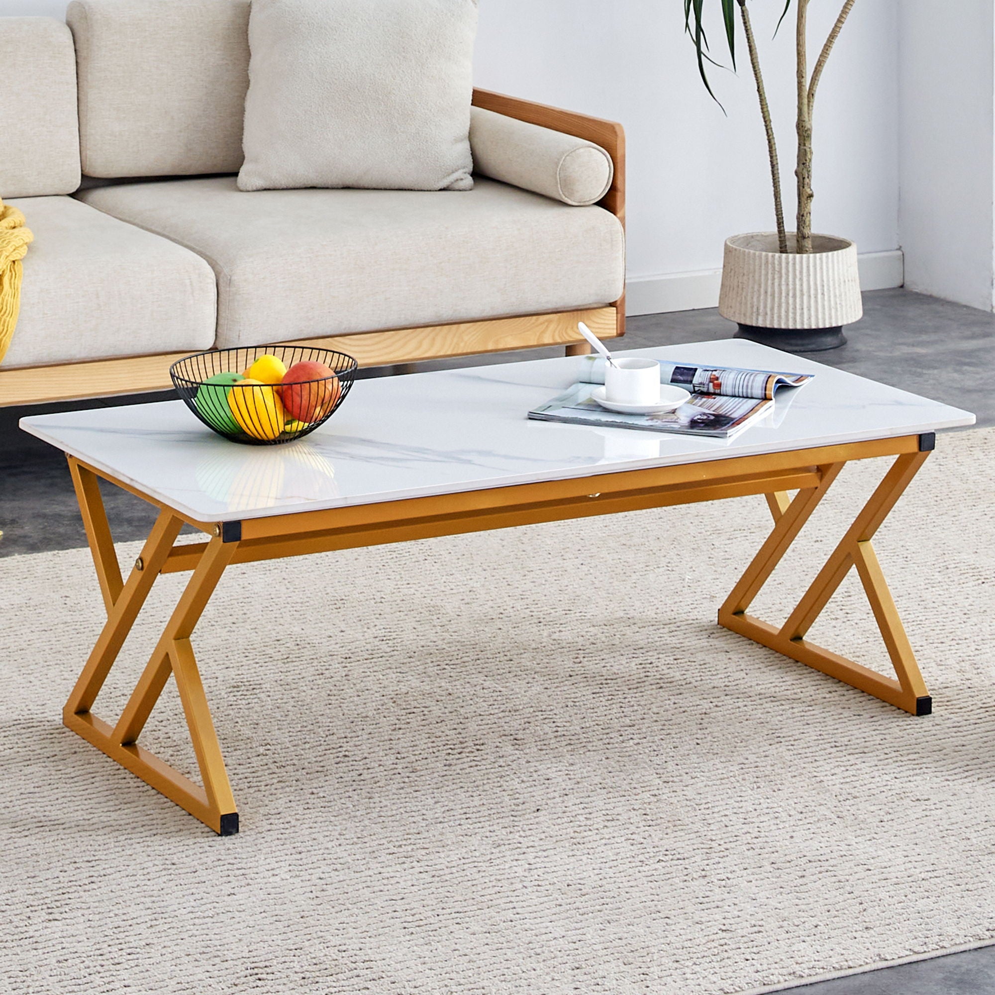 Modern Rock Slab Coffee Table With Metal Legs