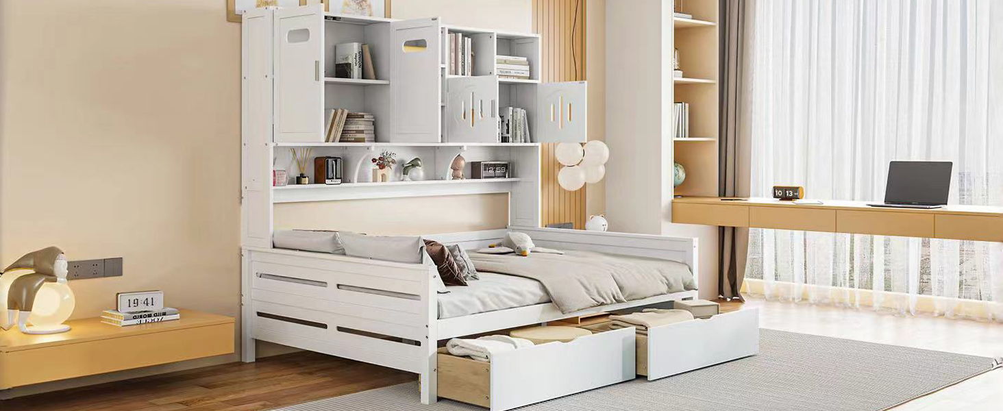 Daybed With All-In-One Cabinet And Shelf