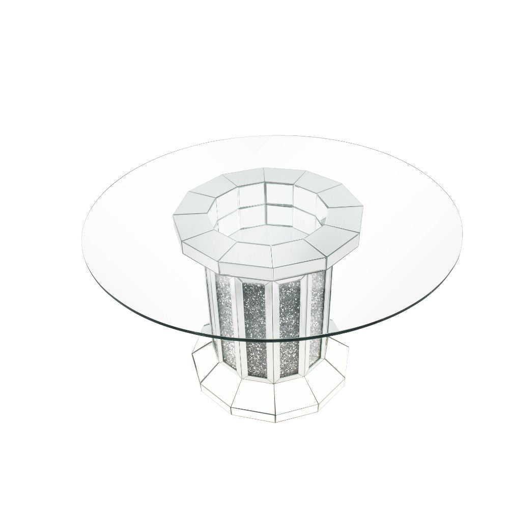ACME Noralie - Dining Table - Mirrored & Faux Diamonds - Wood - 30" | Meri Furniture