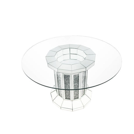 ACME Noralie - Dining Table - Mirrored & Faux Diamonds - Wood - 30" | Meri Furniture