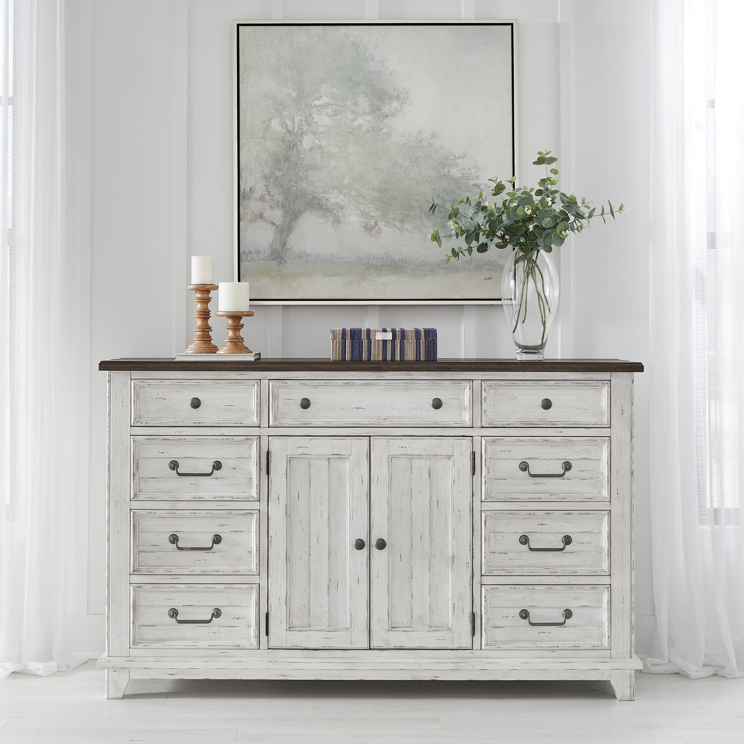 Liberty Furniture River Place - 2 Door 9 Drawer Dresser - White | Meri Furniture