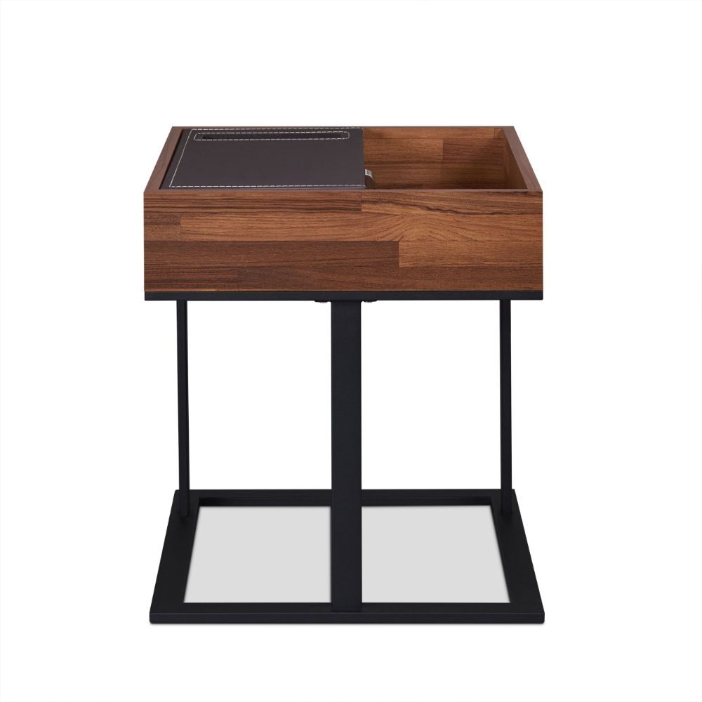 ACME Sara - I - I End Table - Espresso PU, Walnut & Sandy Black | Meri Furniture