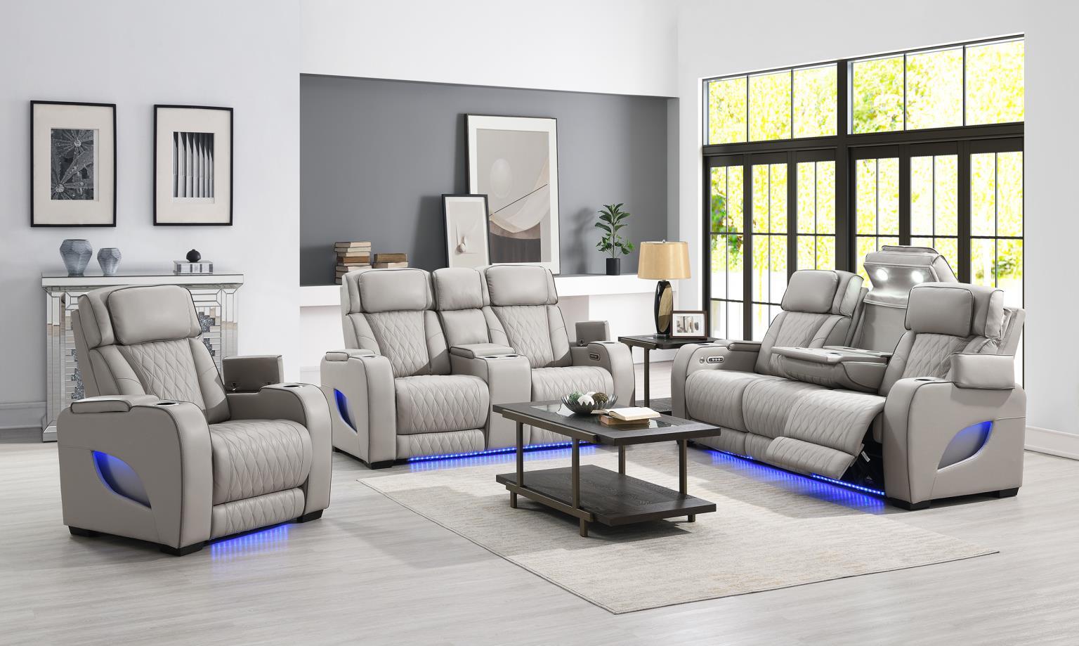 U71 - Power Reclining With Power Headrest, Massage, Heat, Ambient Lighting, Storage Arms / USB And Wireless Charger - Gray