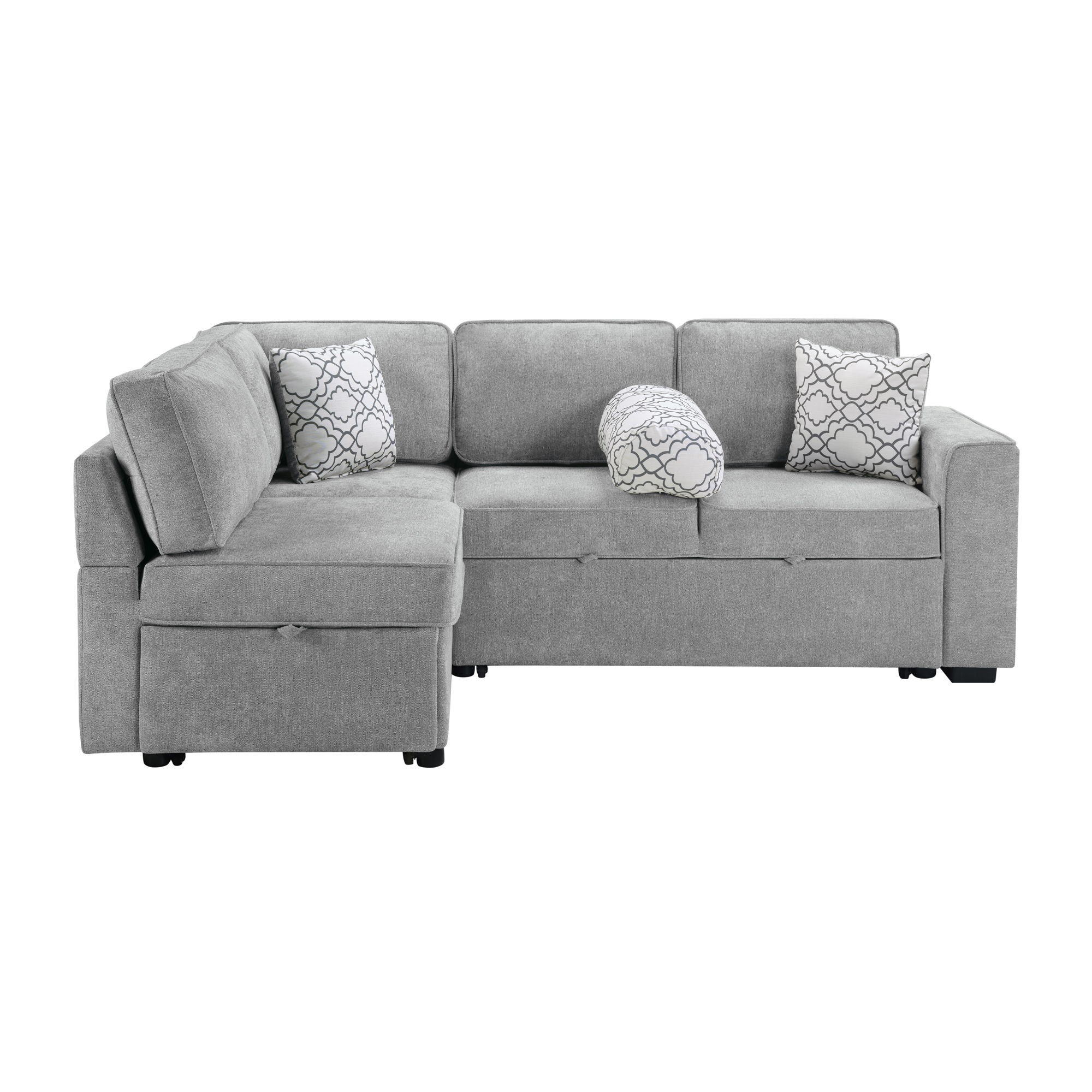 Convertible Sectional L-Shaped Sofa With Dual Pull-Out Sleepers, Flip-Top Table, USB Ports, Cup Holder & Storage