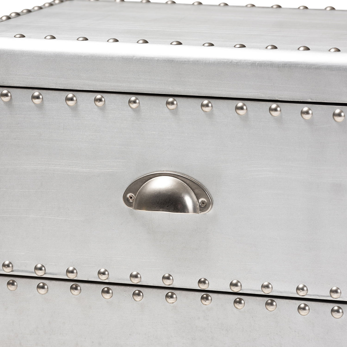 Davet French Industrial Silver Metal 2-Drawer End Table