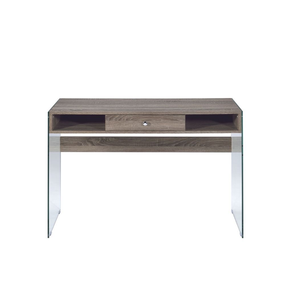 ACME Armon - Desk - Gray Oak & Clear Glass | Meri Furniture