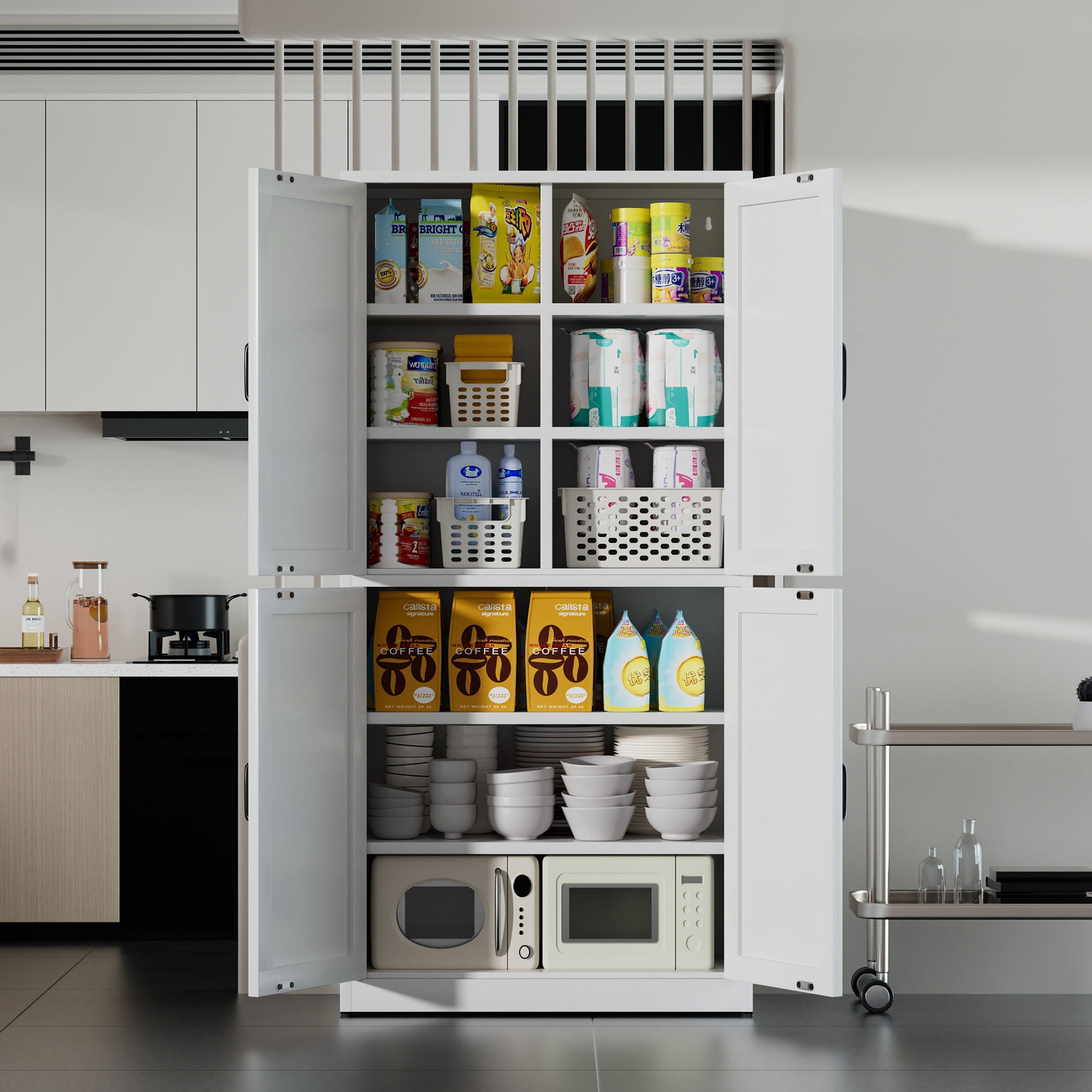 Kitchen Pantry Cabinet With Adjustable Shelves, Heavy Duty Storage - White