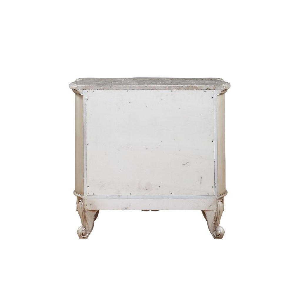 ACME Gorsedd - Nightstand - Marble & Antique White | Meri Furniture