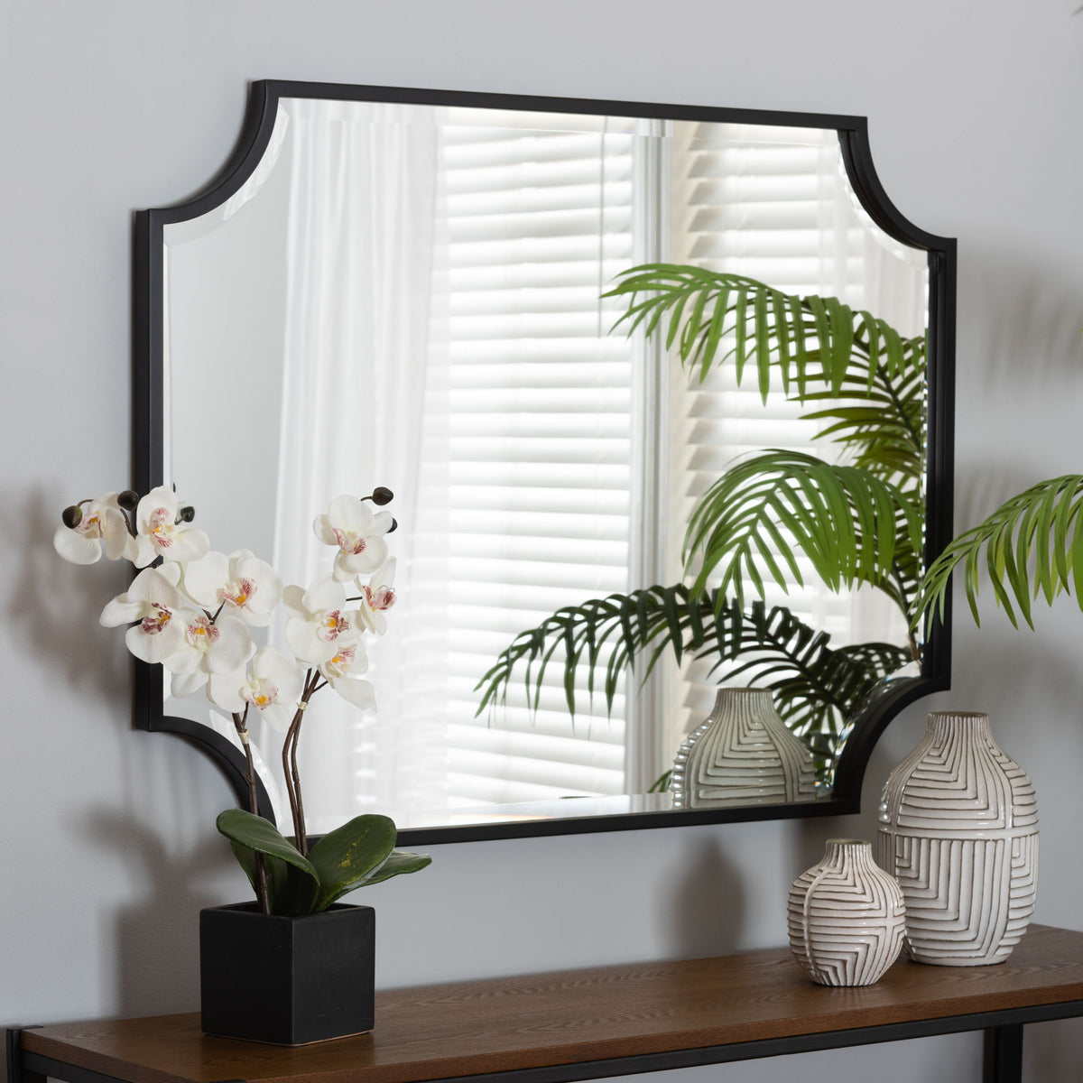 Parcenet Modern Black Finished Metal Accent Wall Mirror