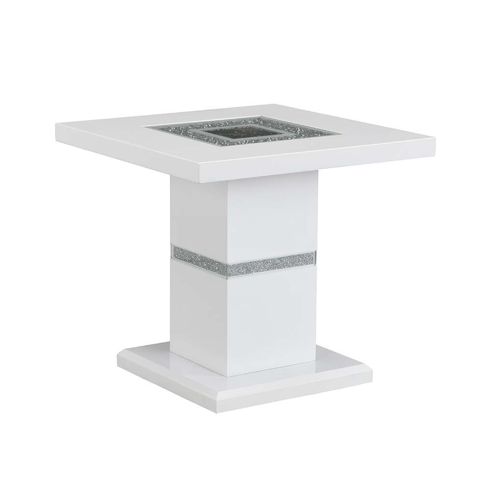 ACME Elizaveta - End Table - Faux Crystal Diamonds & White High Gloss Finish | Meri Furniture