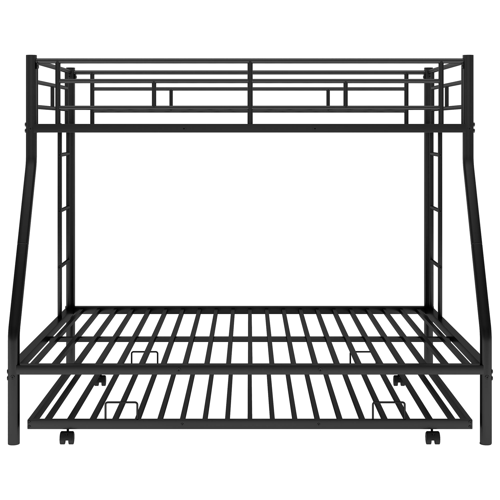 Bunk Bed With Steel Frame And Trundle, 2 Side Ladders
