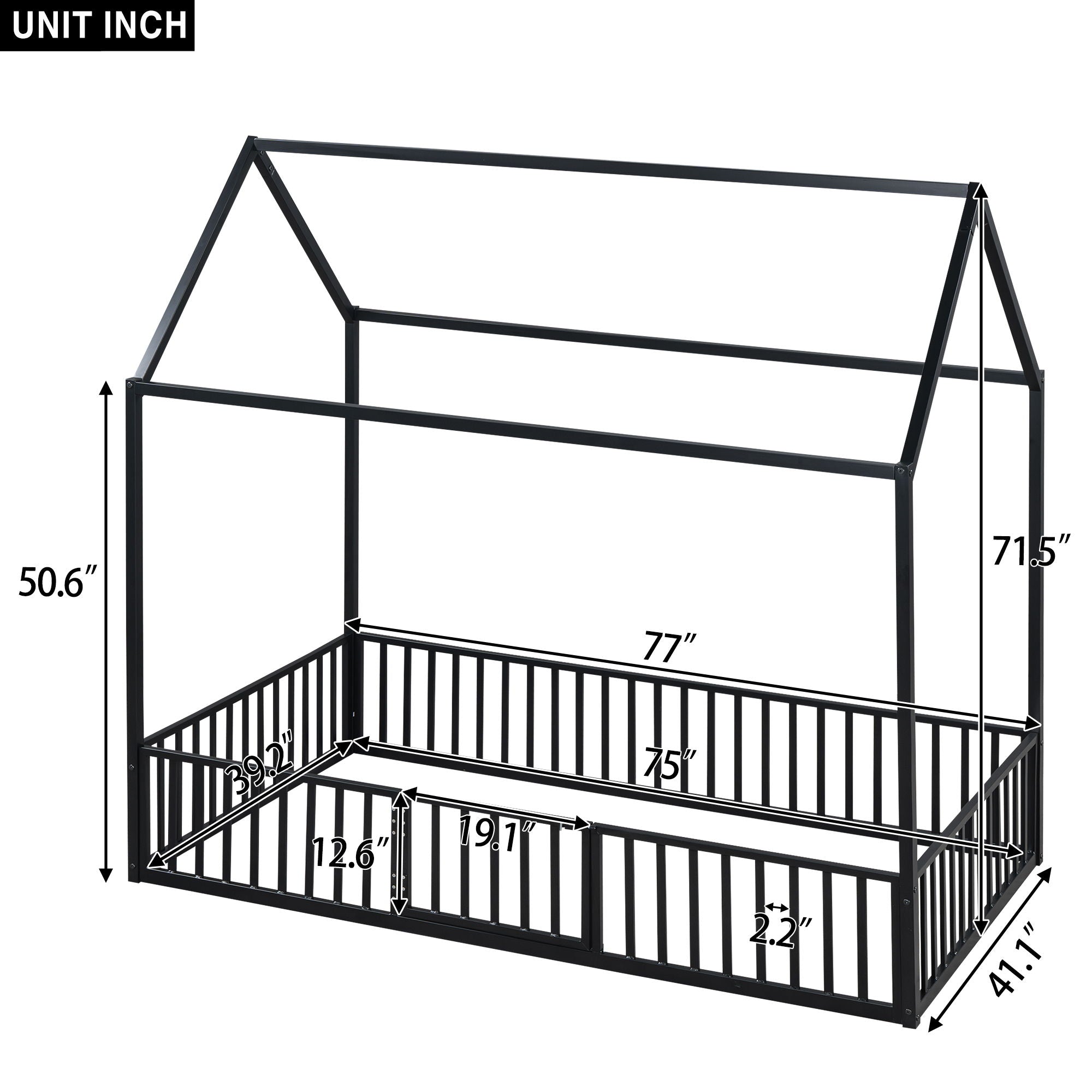 Metal House Bed With Fence And Door