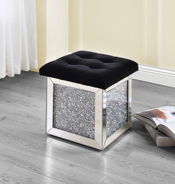 ACME Noralie - Ottoman - Mirrored & Faux Diamonds - 16" | Meri Furniture