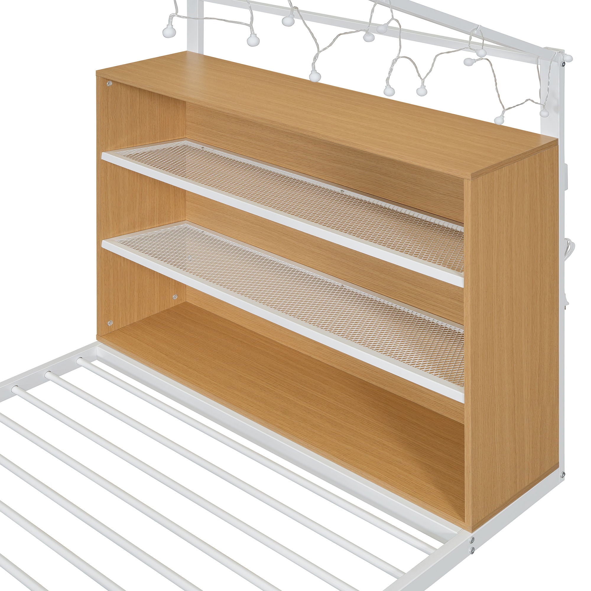 Bed House Frame With Shelves And Lights
