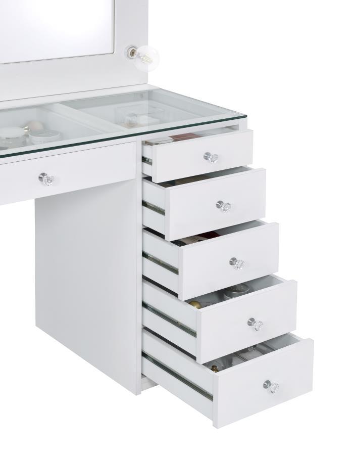 Coaster Fine Furniture Acena - 7-Drawer Vanity Set With Lighting - White High Gloss | Meri Furniture