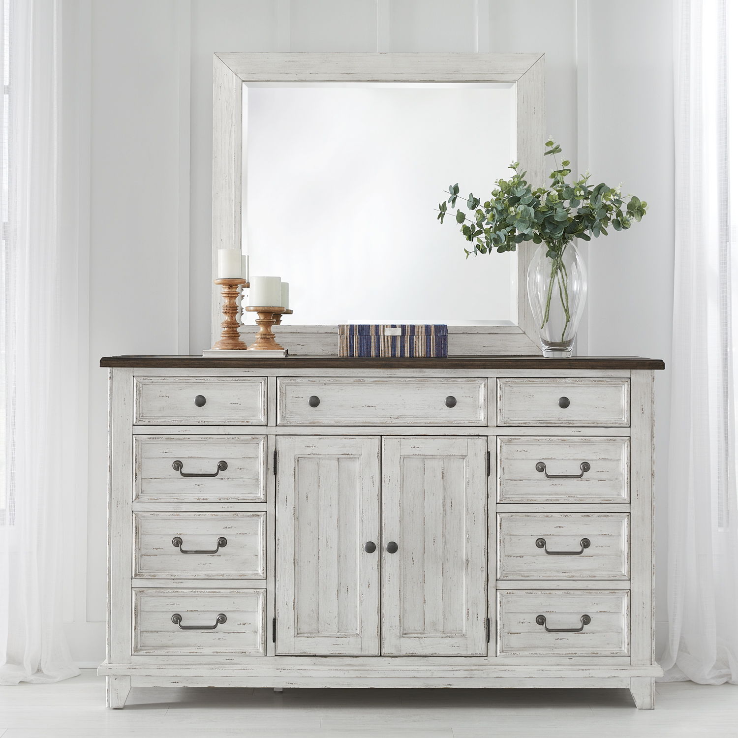Liberty Furniture River Place - Dresser & Mirror - White | Meri Furniture