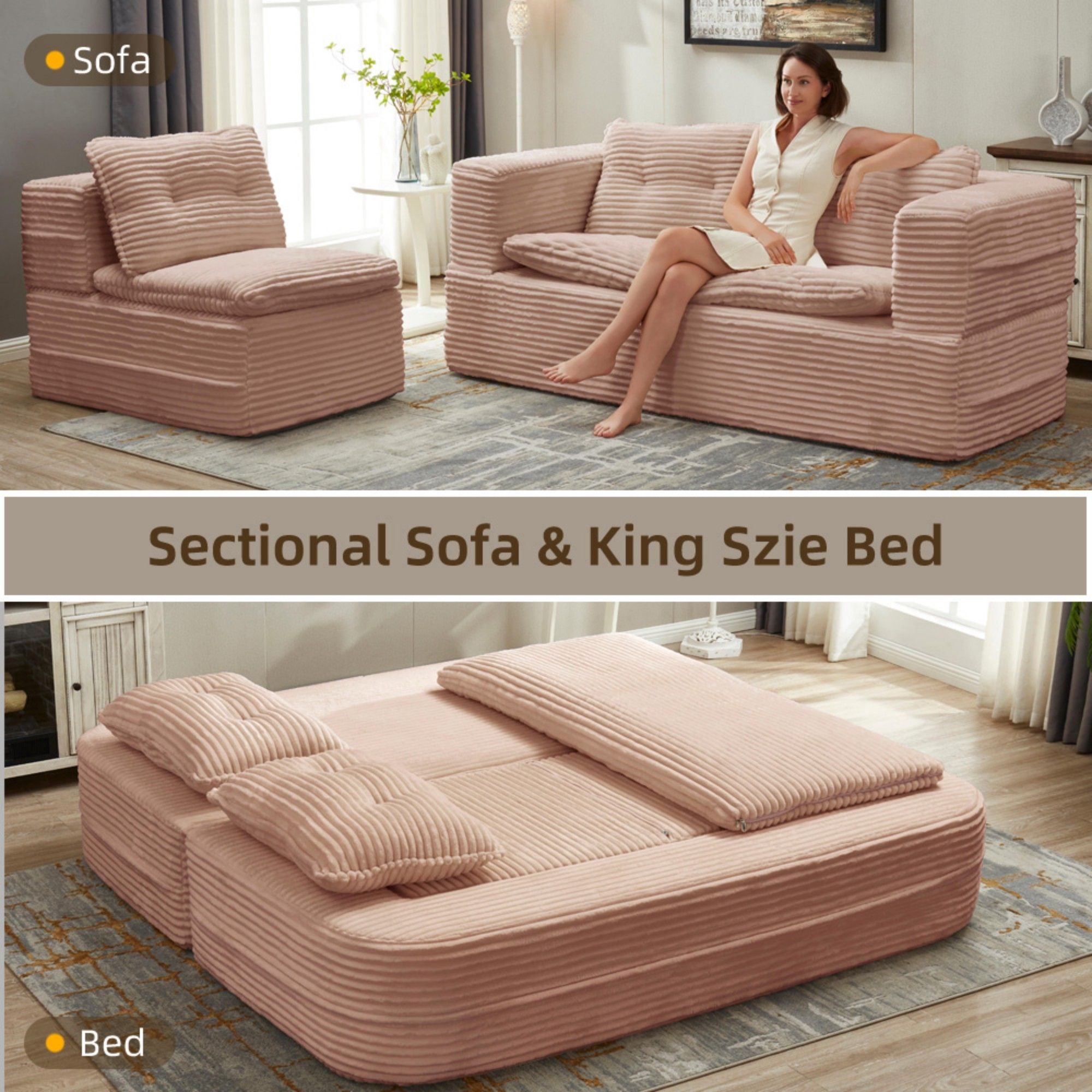 Multi Functional Sectional Sofa Bed With Independent Chaise Lounge And Functional Blanket
