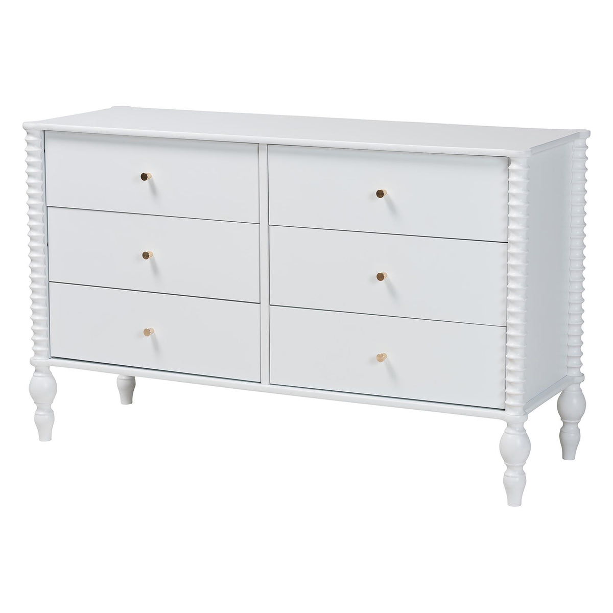 Callison Spindle 5-Piece Bedroom Set - Farmhouse Platform Bed with Matching Dresser, Chest, and 2-Drawer Nightstands, White, Full