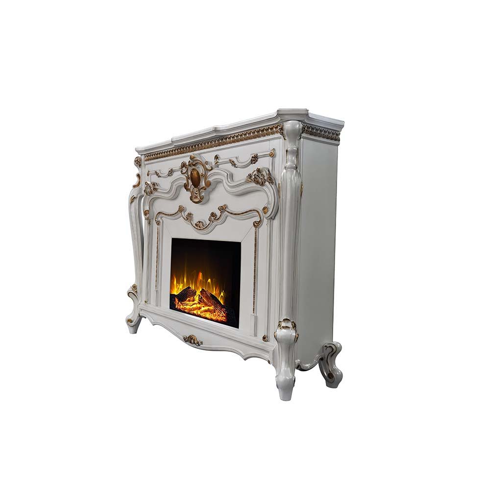 ACME Add a focal piece into any room with the ornate Picardy fireplace in a oak finish. The elaborate details of the mantel include winding carvings, medallion, and carved trim on top. | Meri Furniture