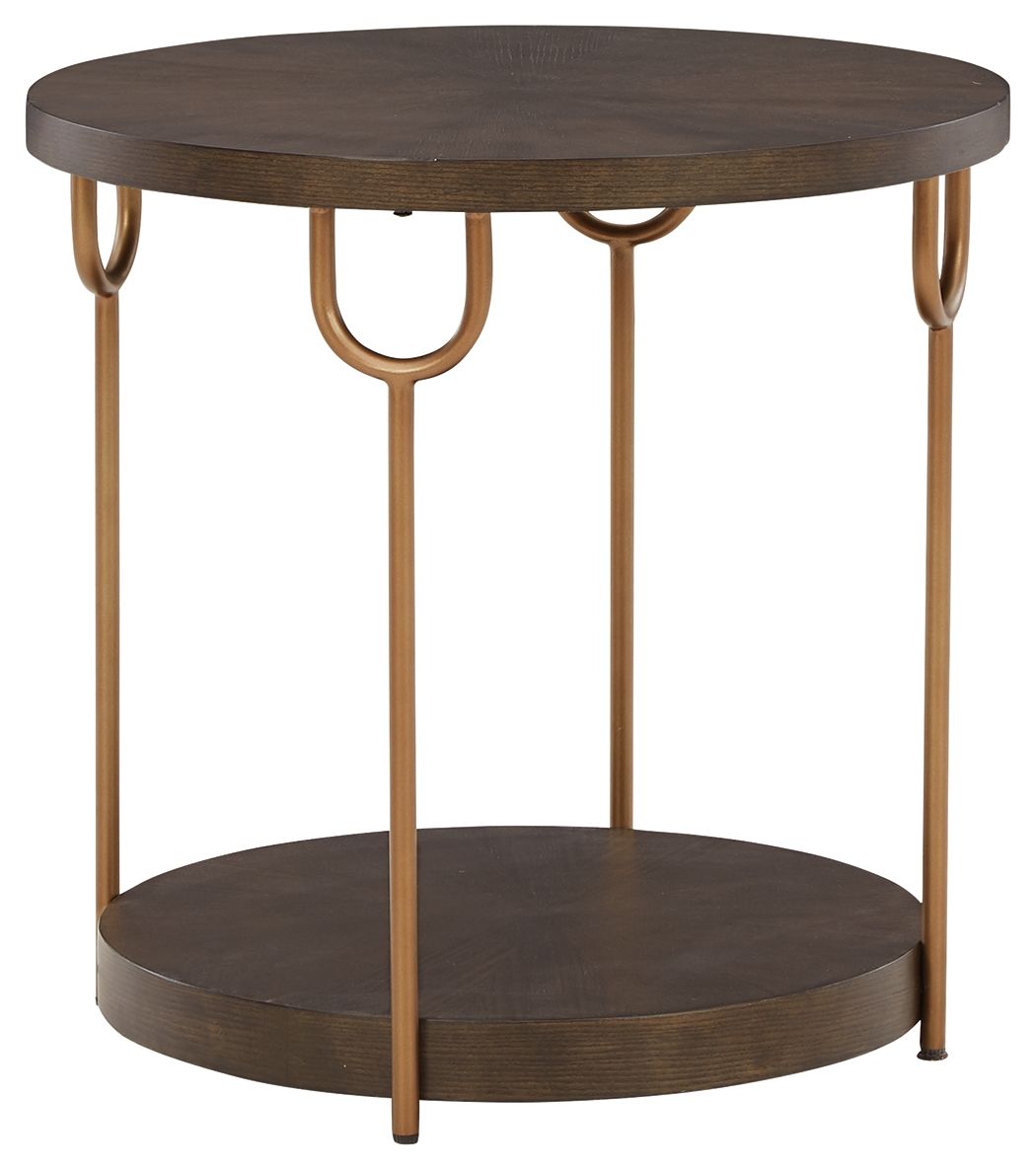 Signature Design by Ashley® Brazburn - Dark Brown / Gold Finish - Round End Table | Meri Furniture