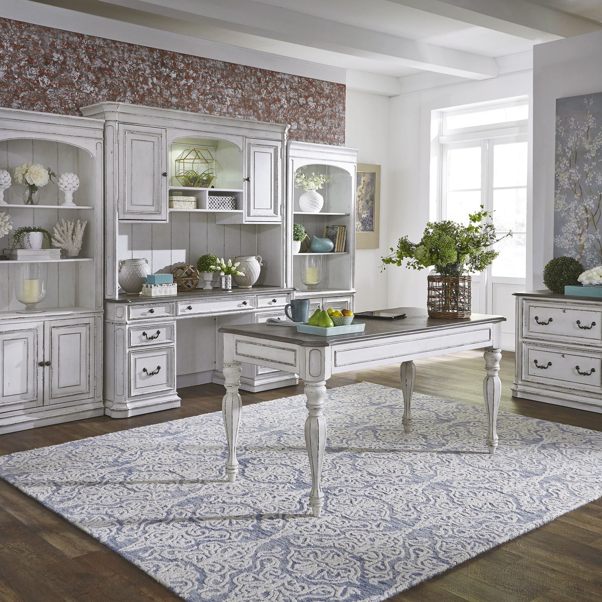 Liberty Furniture Magnolia Manor - Credenza & Hutch - White & Brown | Meri Furniture