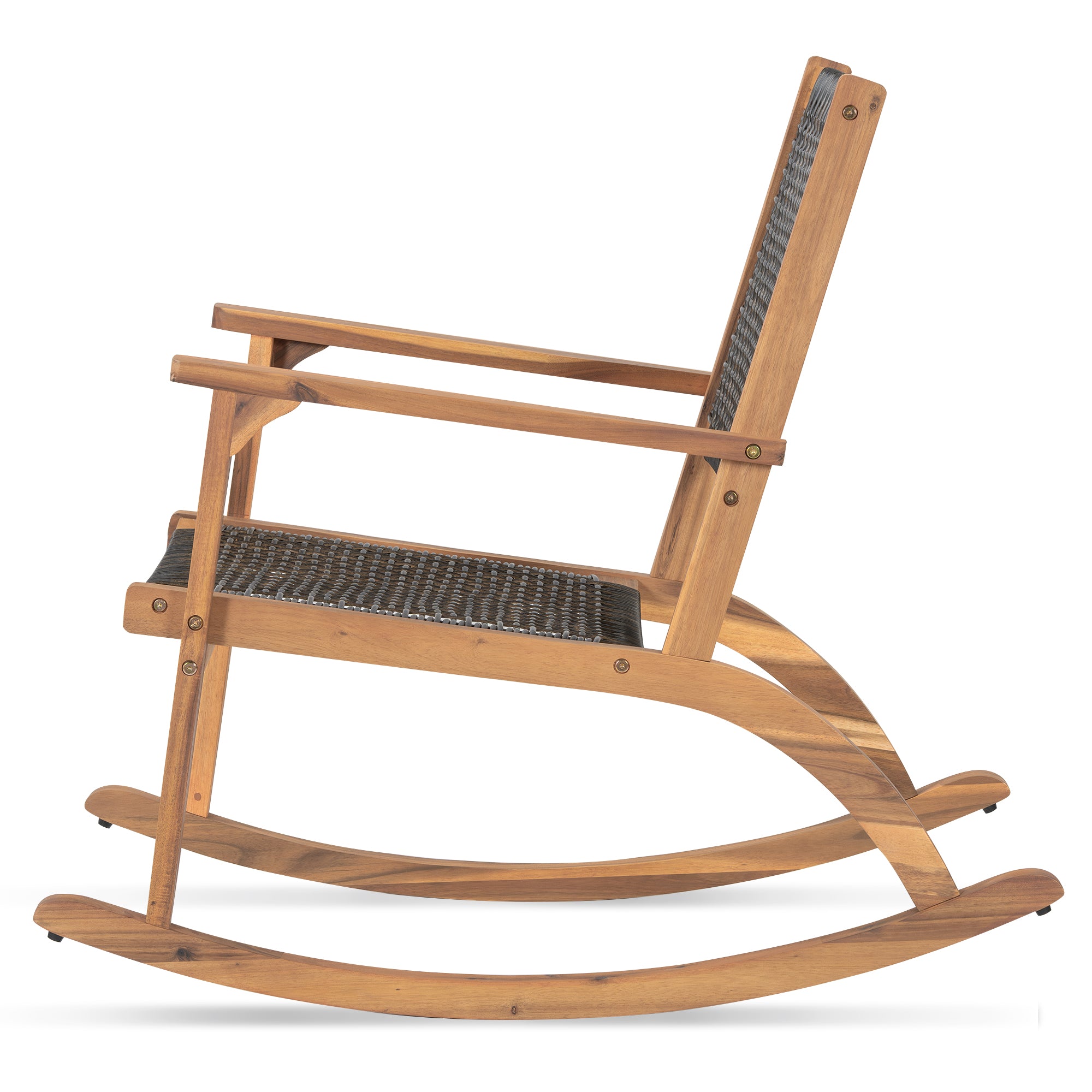 2-Pieces Patio Rocking Chair Set, Acacia Wood Outdoor Rockers with Wicker Rattan Seat & Backrest