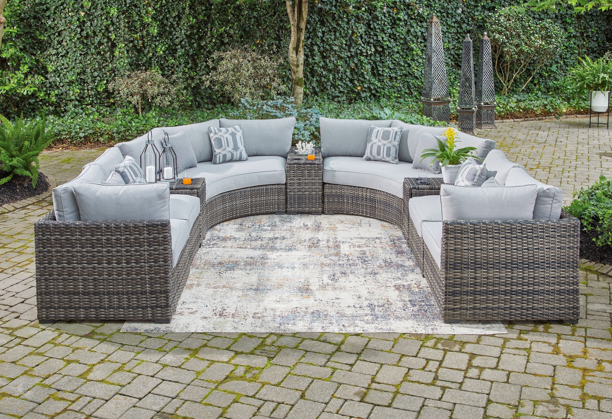Signature Design by Ashley® Harbor Court - Gray - 9-Piece Outdoor Sectional | Meri Furniture