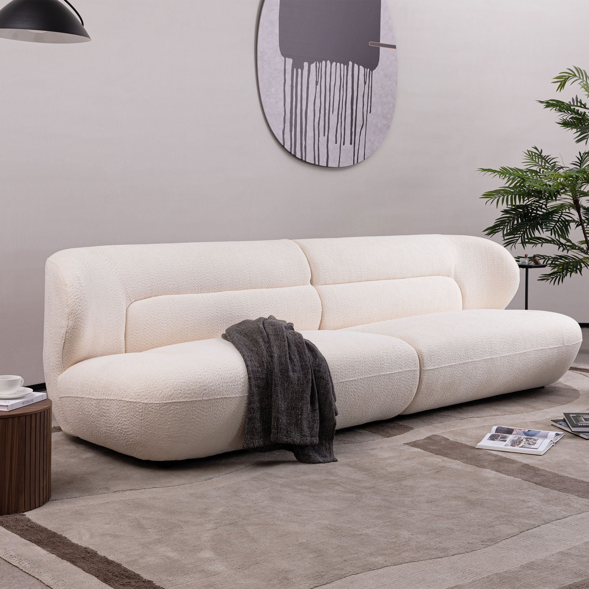 Modern Fashion Yp40116W Circular Curve Design Sofa, 4 Seater For Office & Bedroom - White