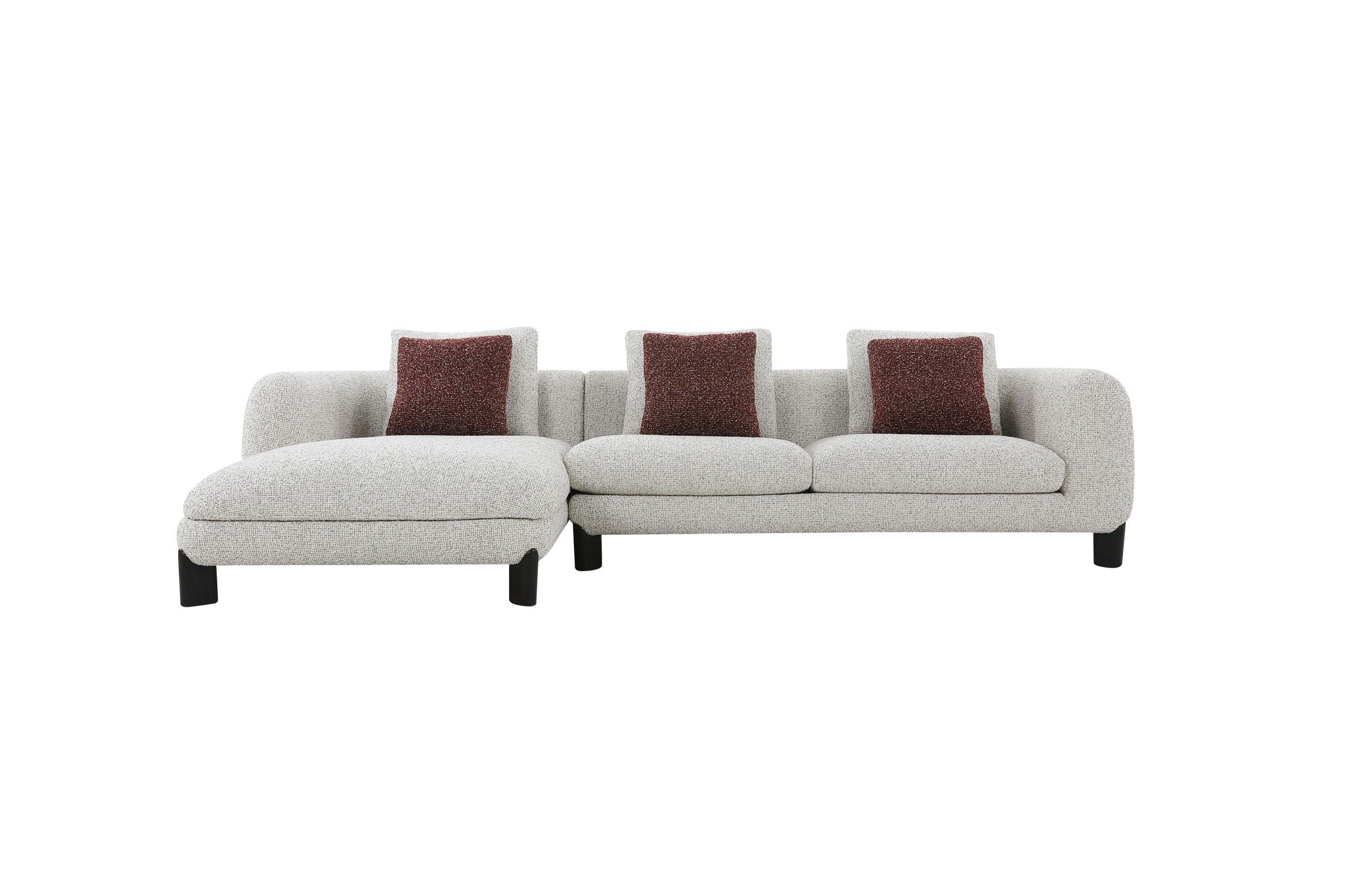 Mardi - Tweed Sectional Sofa With 3 Pillows - Maroon / Beige