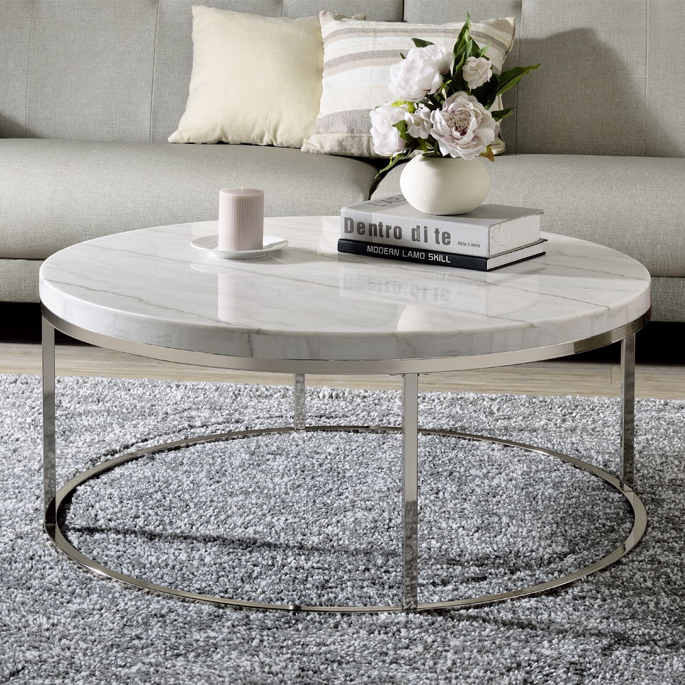 ACME Zaidee - Coffee Table With Marble - Nickel | Meri Furniture