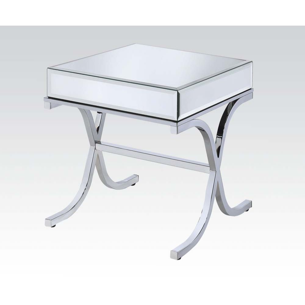 ACME Yuri - End Table - Mirrored Top & Chrome | Meri Furniture